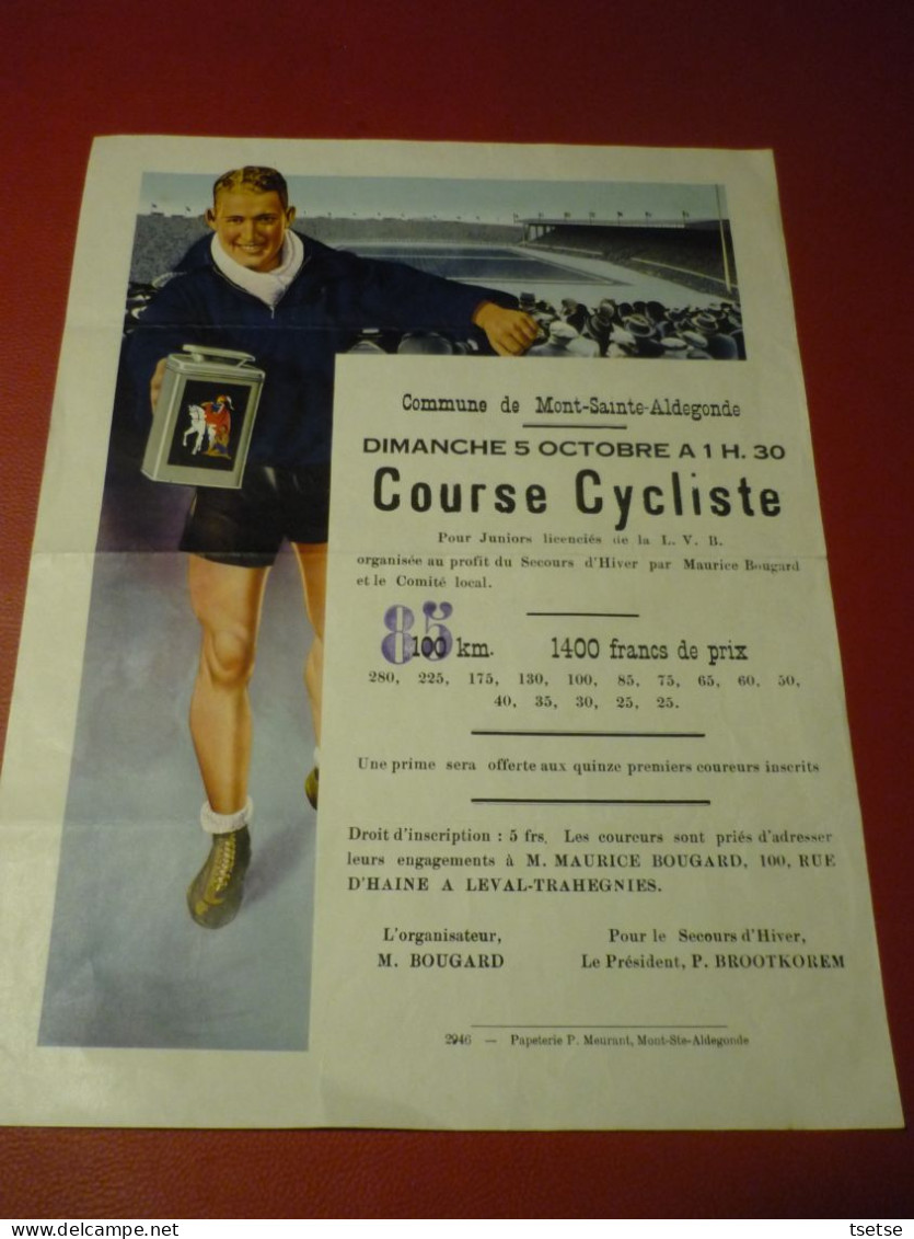 Mont-Sainte-Aldegonde -Affiche D'une Course Cycliste : 1940-1944 - 100 % Original, Unique ( Bien Lire Le Descriptif ) - Morlanwelz