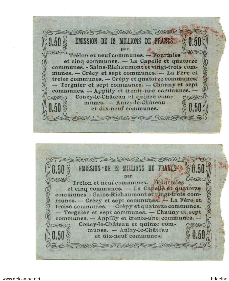 50 Centimes Bon Régional Du Nord Aisne Oise Qté 2 - Bons & Nécessité