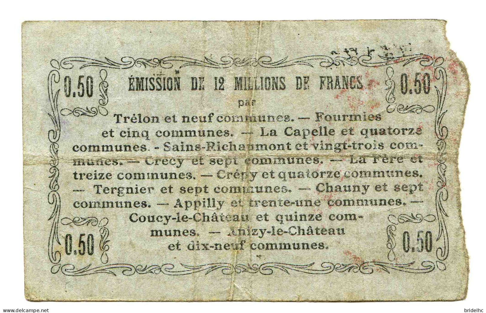 50 Centimes Bon Régional Du Nord Aisne Oise - Bons & Nécessité