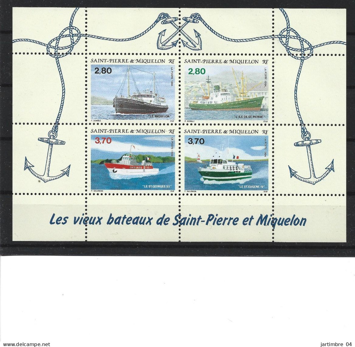 1994 SAINT PIERRE MIQUELON BF 4** Bateaux - Blocks & Sheetlets