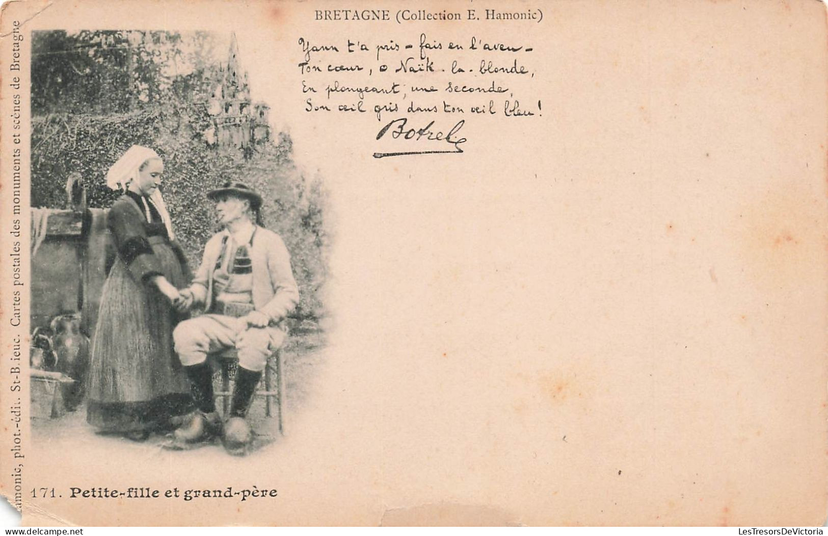 FOLKLORE - Bretagne - Personnages  - Petite Fille Et Grand Père - Dos Non Divisé - Carte Postale Ancienne - Personen