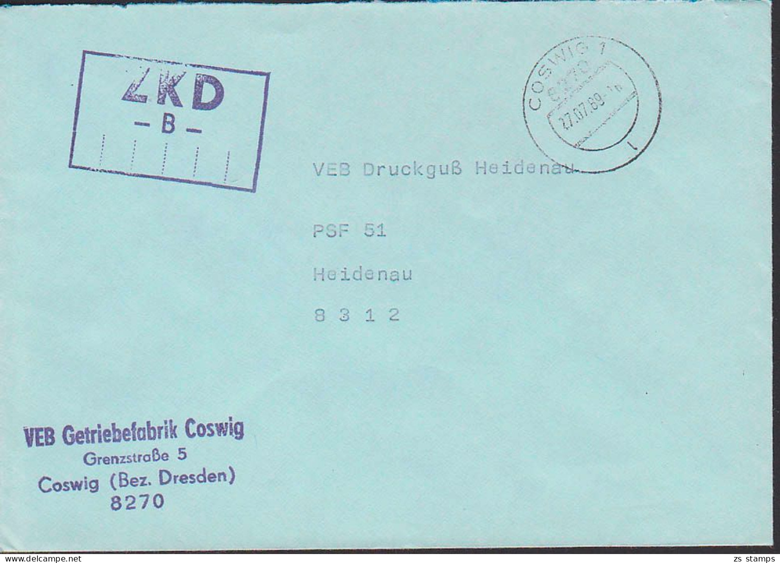 Coswig 27.7.89 R2 ZKD -B- Stempel Getriebefabrik - Storia Postale