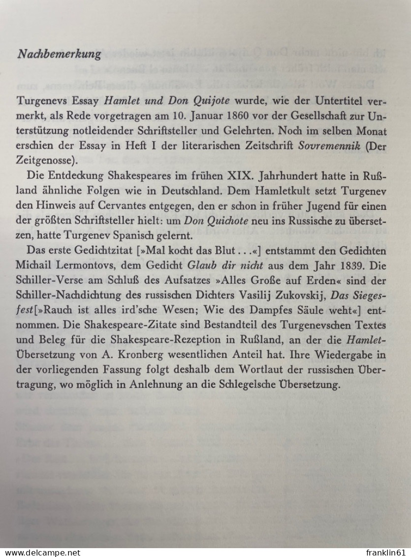 Hamlet Und Don Quijote : Vortrag, Gehalten Am 10. Januar 1860 Auf Einer öffentlichen Lesung Zugunsten Der Gese - Lyrik & Essays