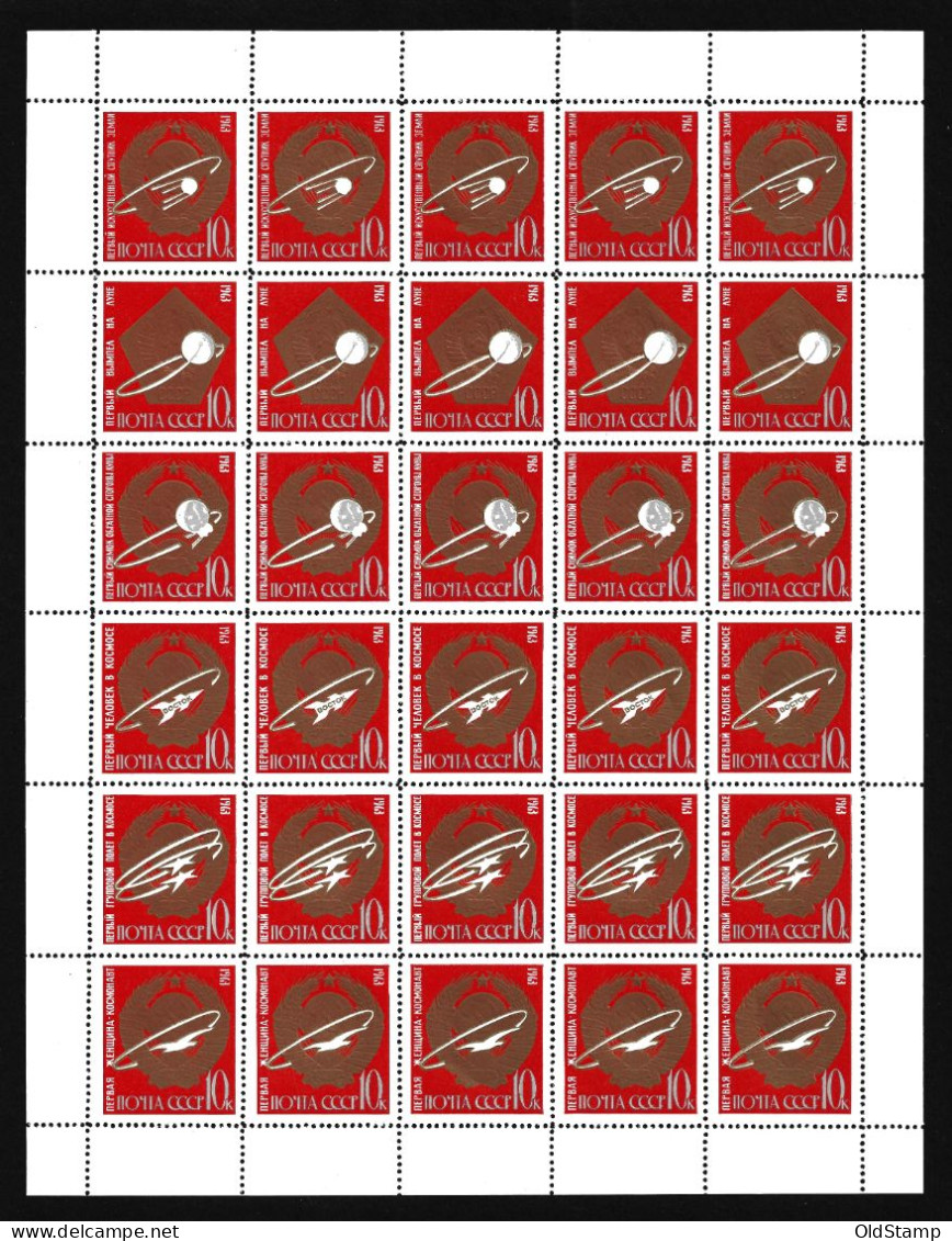 USSR Russia 1963 Full Sheet MNH First In Space Sputnik Moon Vostok Rocket Flight Stamps Mi.# 2852-2857 Sc 2830-2835 - Verzamelingen