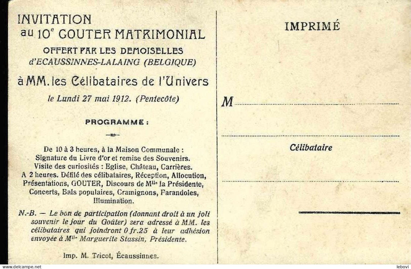 « Goûter Matrimonial D’ECAUSSINNES – LALAING – La Foule Sur La Place De La Ronce» (publicité Au Dos) (1912) - Ecaussinnes