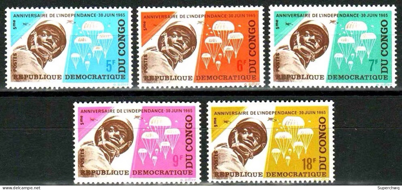 Congo 1965 5th Anniversary Of National Independence: Paratroopers Of National Air Force Soldiers，5v MNH - Nuevas/fijasellos