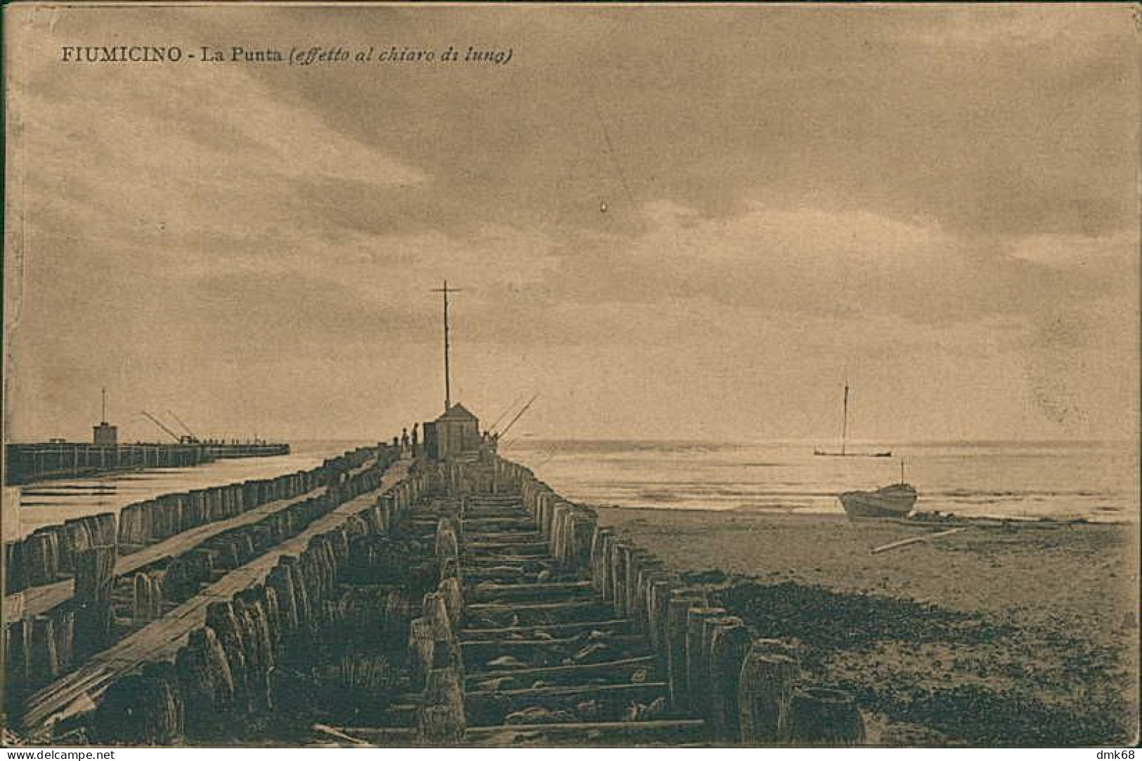 FIUMICINO ( ROMA ) LA PUNTA - EFFETTO AL CHIARO DI LUNA - SPEDITA 1913  (19472) - Fiumicino