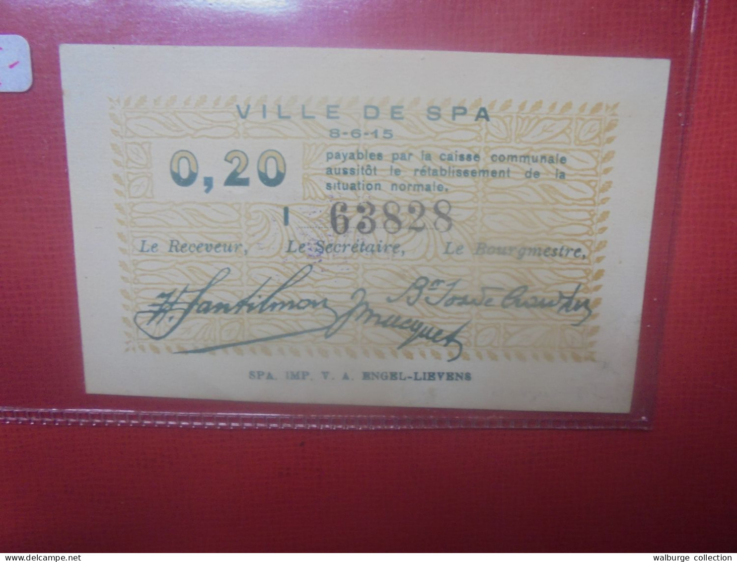 SPA 20 Centimes 1915 (B.18) - Sammlungen