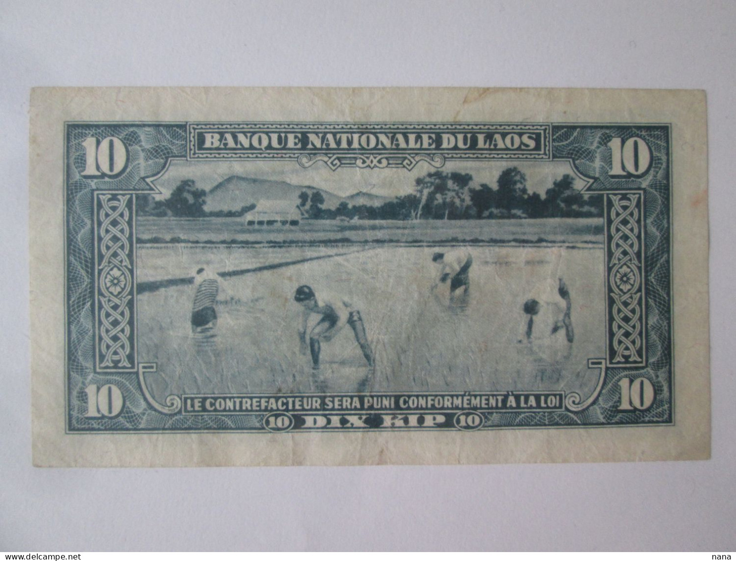 Laos 10 Kip 1957 Banknote,see Pictures - Laos
