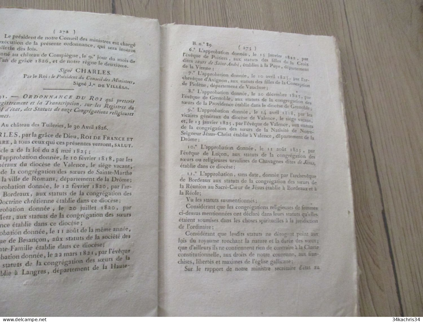 Bulletin des Lois N°89 09/05/1826 Idemnité des anciens colons de Saint Domingue 27 p liste des colons