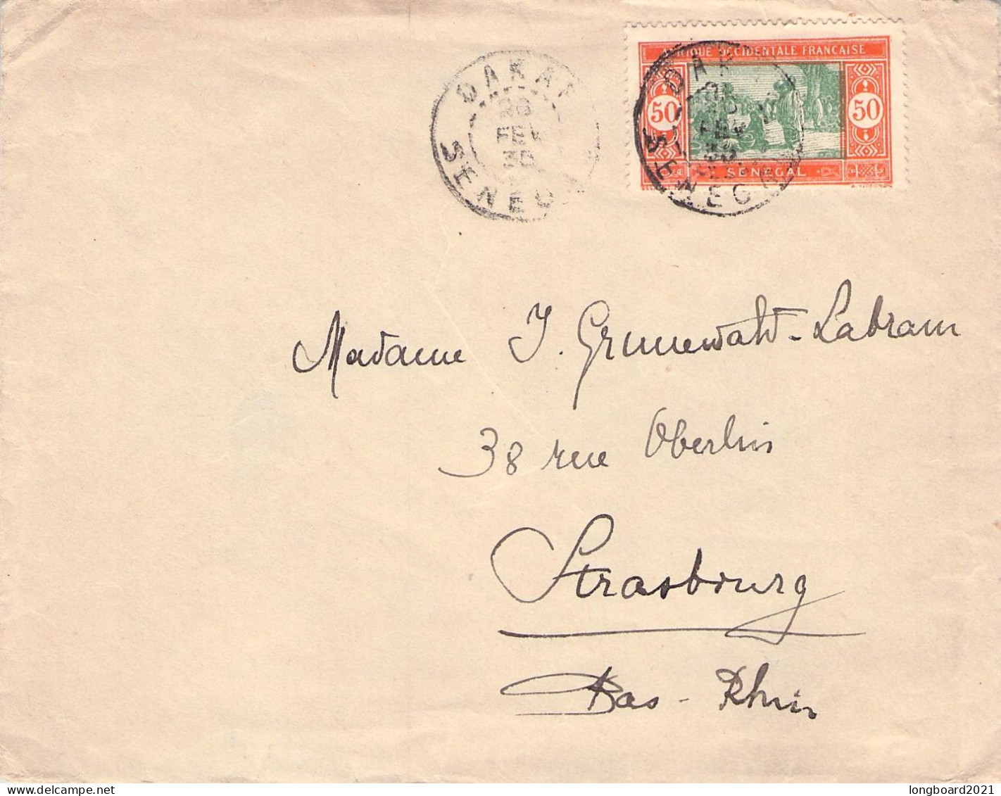 A. O. F. - MAIL 1938 DAKAR - STRASBURG / 650 - Briefe U. Dokumente