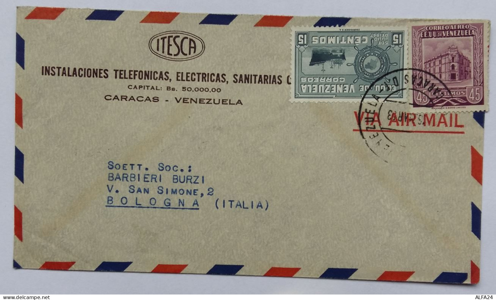 LETTERA 1953 VENEZUELA DIRETTA BOLOGNA (AX196 - Venezuela