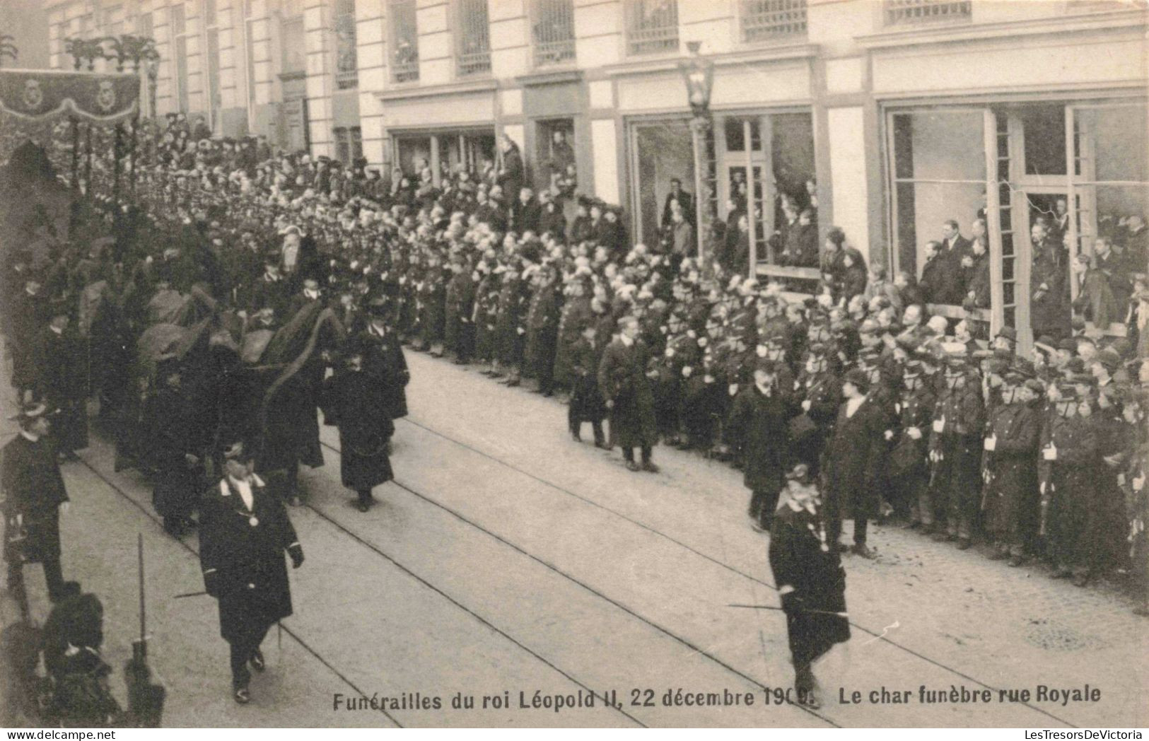 FAMILLES ROYALES - Funérailles Du Roi Léopold II, 22 Décembre 1909 - Le Char Funèbre Rue Royale - Carte Postale Ancienne - Koninklijke Families