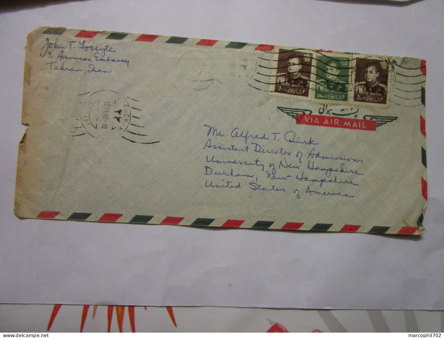 Lettre  D'iran Par Avion Timbres Stamps Sha D'iran 12/11/1960 - Iran
