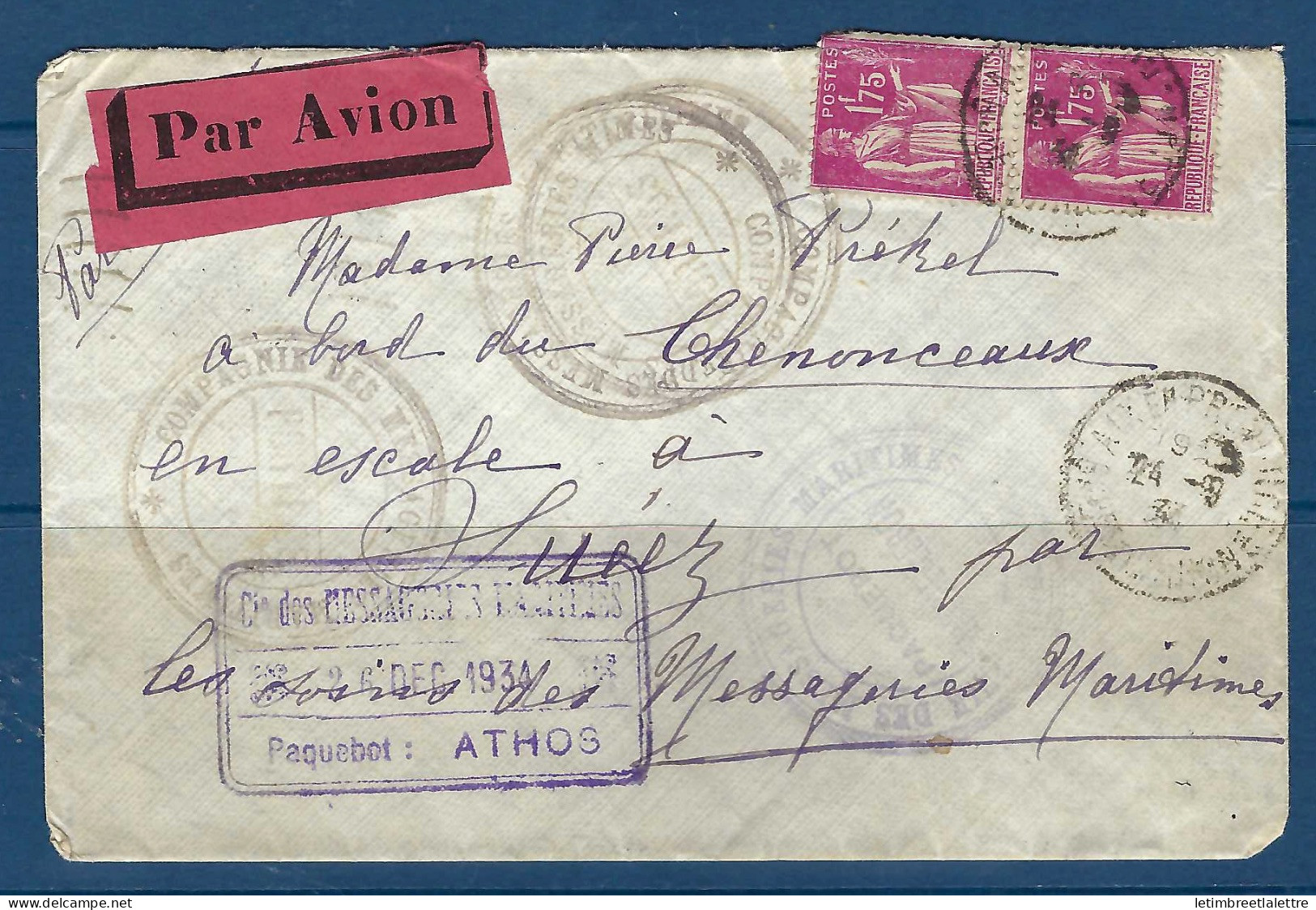 France - YT N° 289 - Type Paix - Messagerie Maritime - Nautonaphte Aramis - Paquebots Successifs - 1934 - 1932-39 Paz