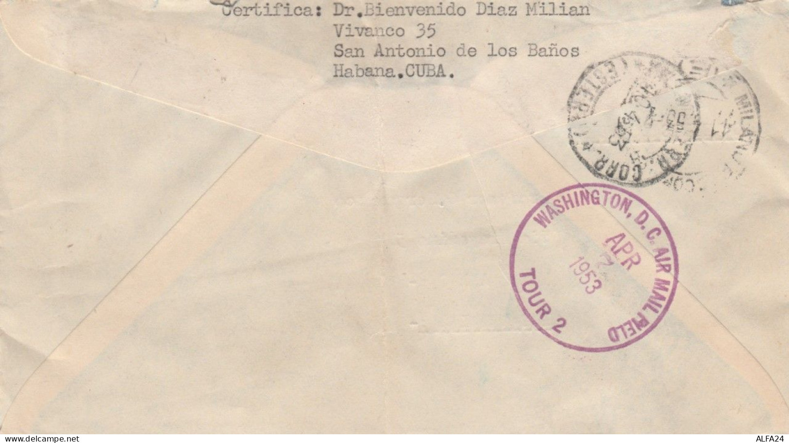 LETTERA CUBA 1952 TRANSITO WASHINGTON ARRIVO MILANO (EX822 - Covers & Documents