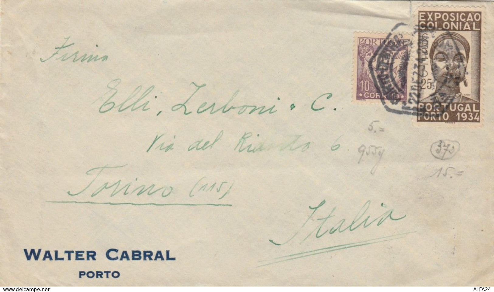 LETTERA  1934 PORTOGALLO TIMBRO ARRIVO TORINO (EX770 - Storia Postale