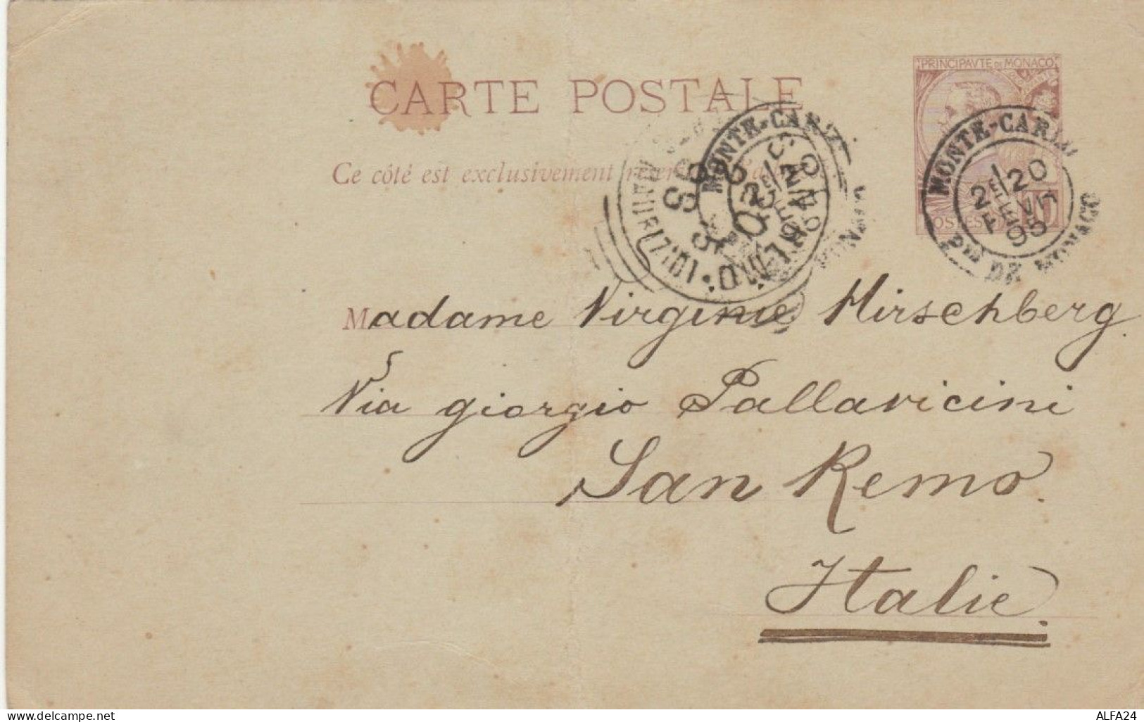 INTERO POSTALE 1895 PIEGA CENTRALE TIMBRO MONTECARLO (EX412 - Storia Postale