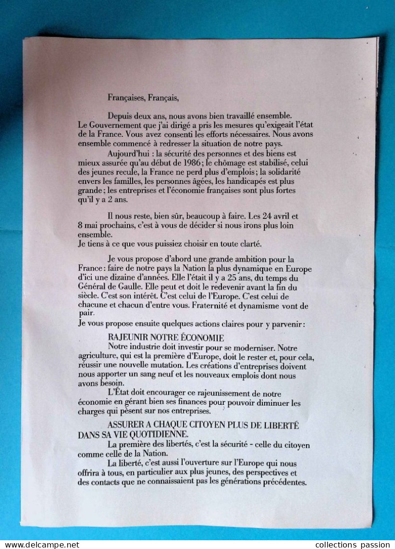 4 Pages, Politique, NOUS IRONS PLUS LOIN ENSEMBLE, CHIRAC Président , élections Présidentielles 88, Frais Fr 1.95e - Pubblicitari