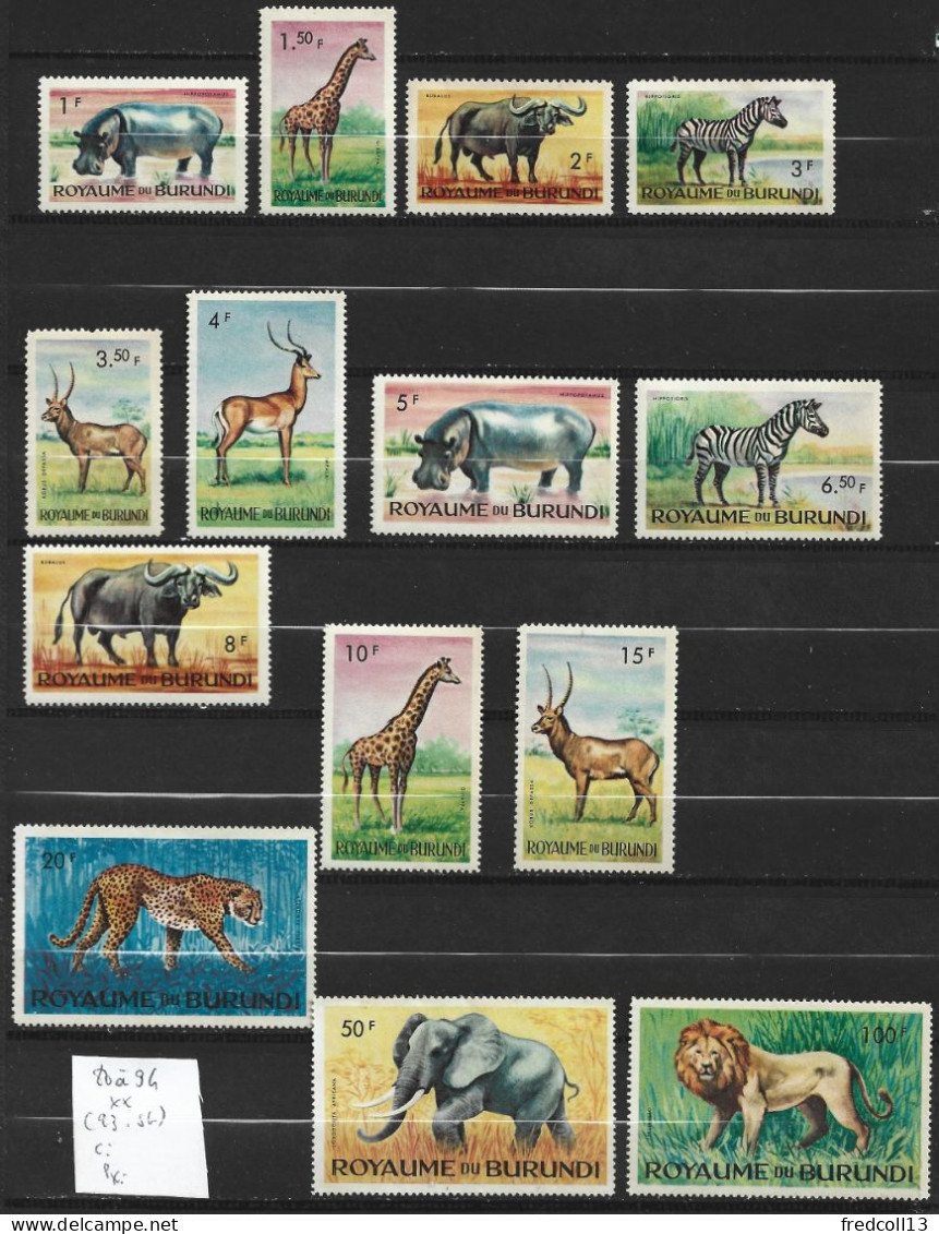 BURUNDI 80 à 94 ** ( 93 Sans Gomme ) Côte 20 € - Unused Stamps