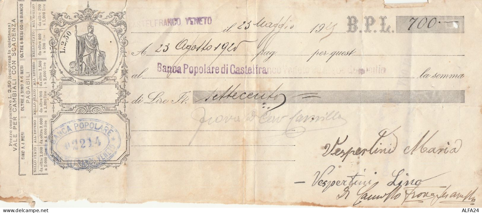 CAMBIALE PAGATA 1929 BPL (GX381 - Tamaño Pequeño : ...-1900