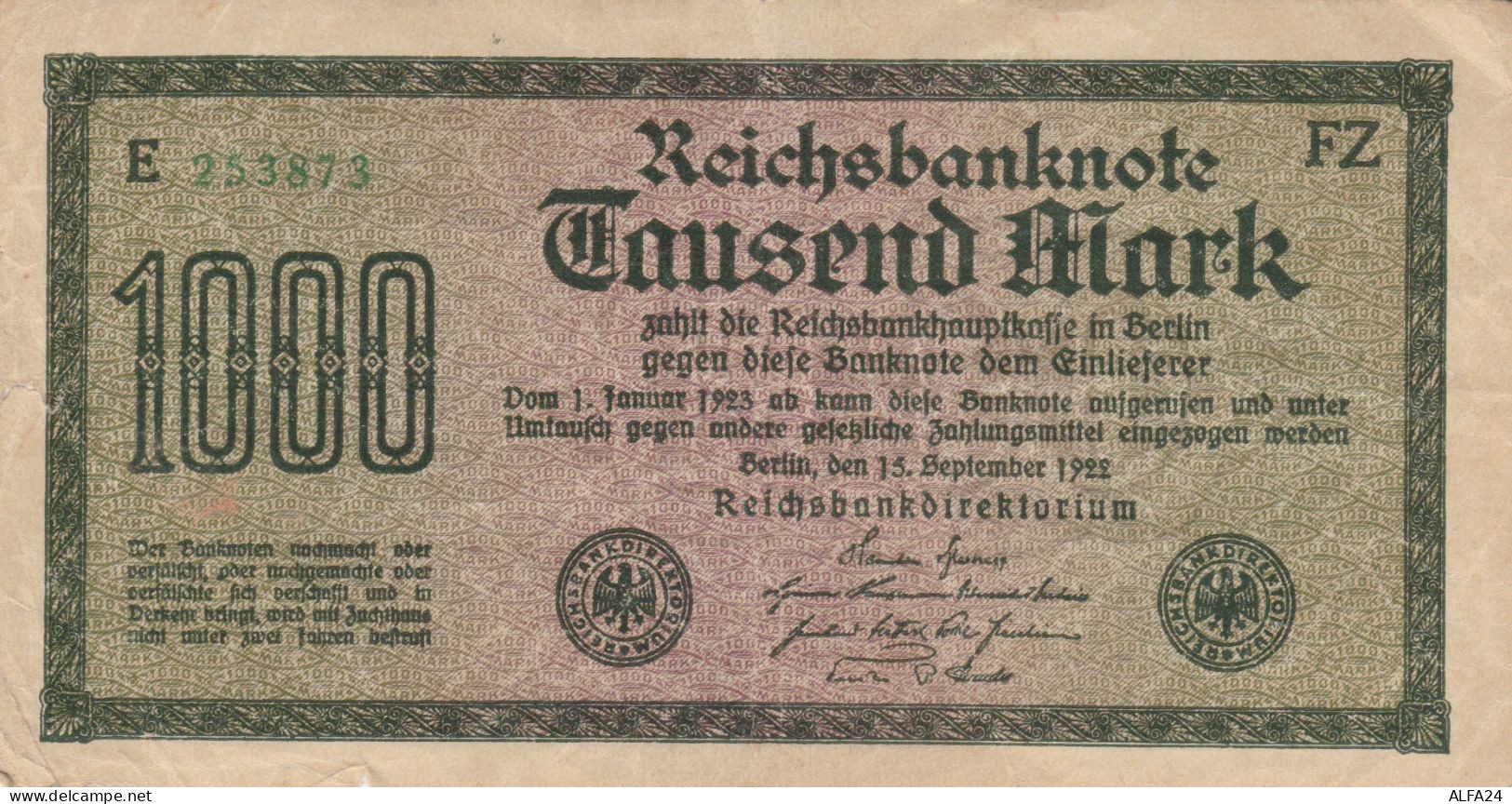 BANCONOTA GERMANIA 1000 1922 VF (HB488 - 10000 Mark