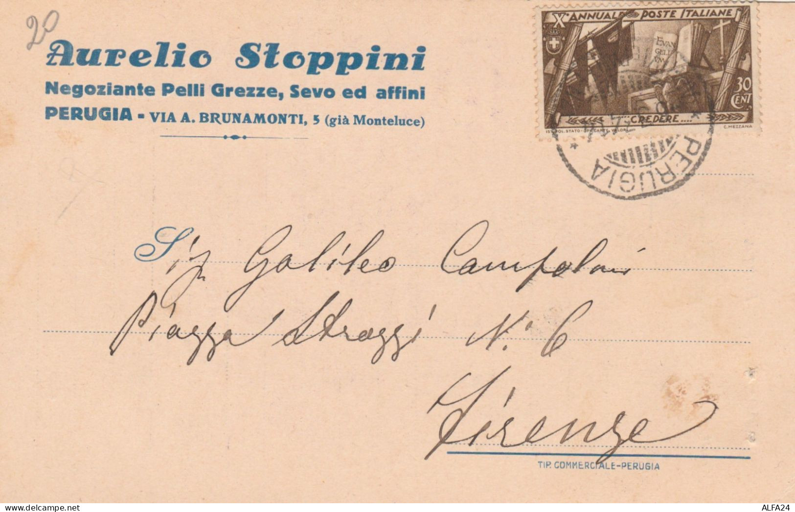 CARTOLINA POSTALE 1934 C.30 X ANNIV. TIMBRO PERUGIA (HB46 - Pérou