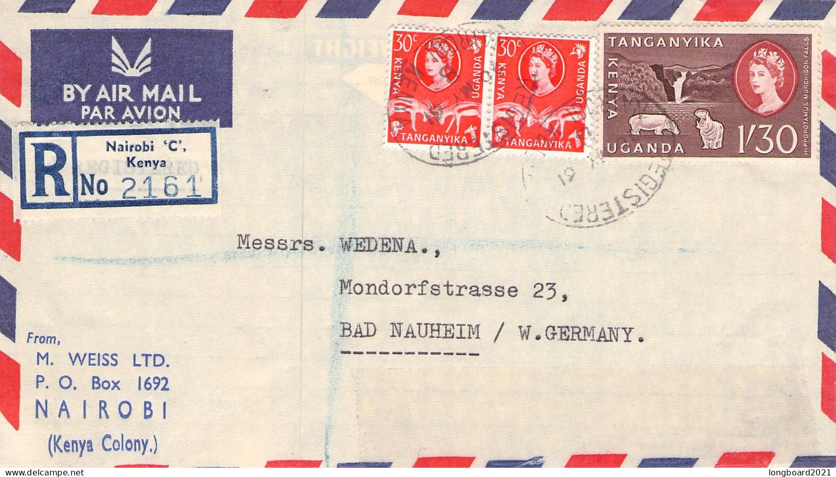 KENYA/TANGANYIKA/UGANDA - REGISTERED AIRMAIL 1961 NAIROBI - BAD NAUHEIM/DE / 654 - Kenya, Oeganda & Tanganyika