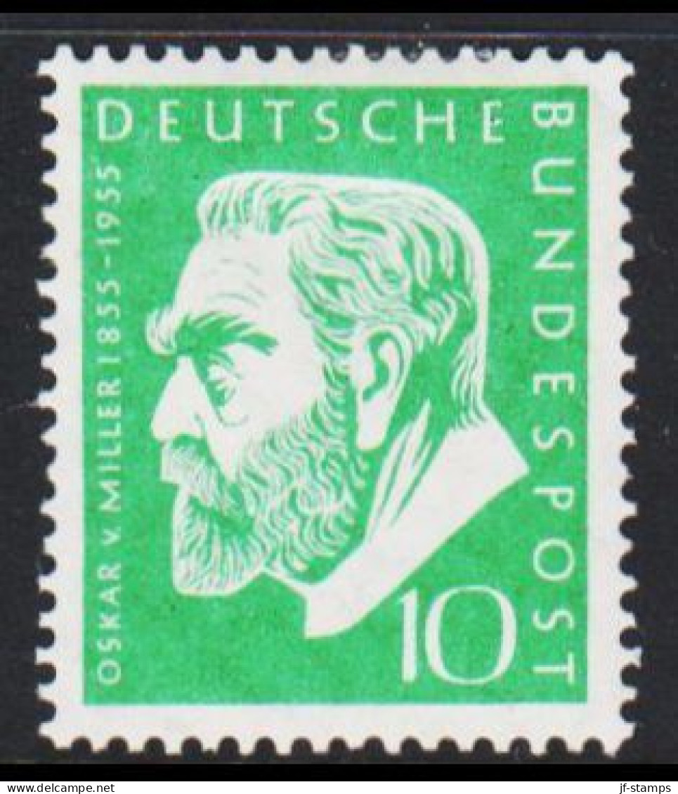 1955. DEUTSCHE BUNDESPOST 100. Geburtstag Von Oskar Von Miller 10 Pf. Hinged.  (Michel 209) - JF539117 - Ungebraucht
