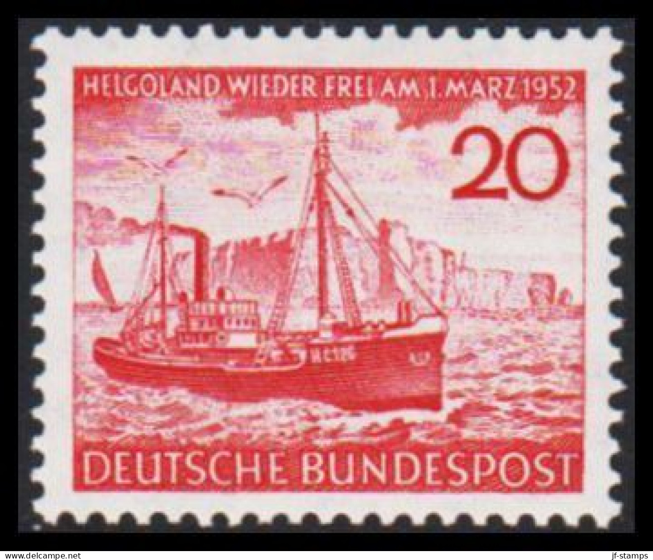 1952. DEUTSCHE BUNDESPOST Rückgabe Der Insel Helgoland 20 Pf. Hinged.  (Michel 152) - JF539118 - Ungebraucht