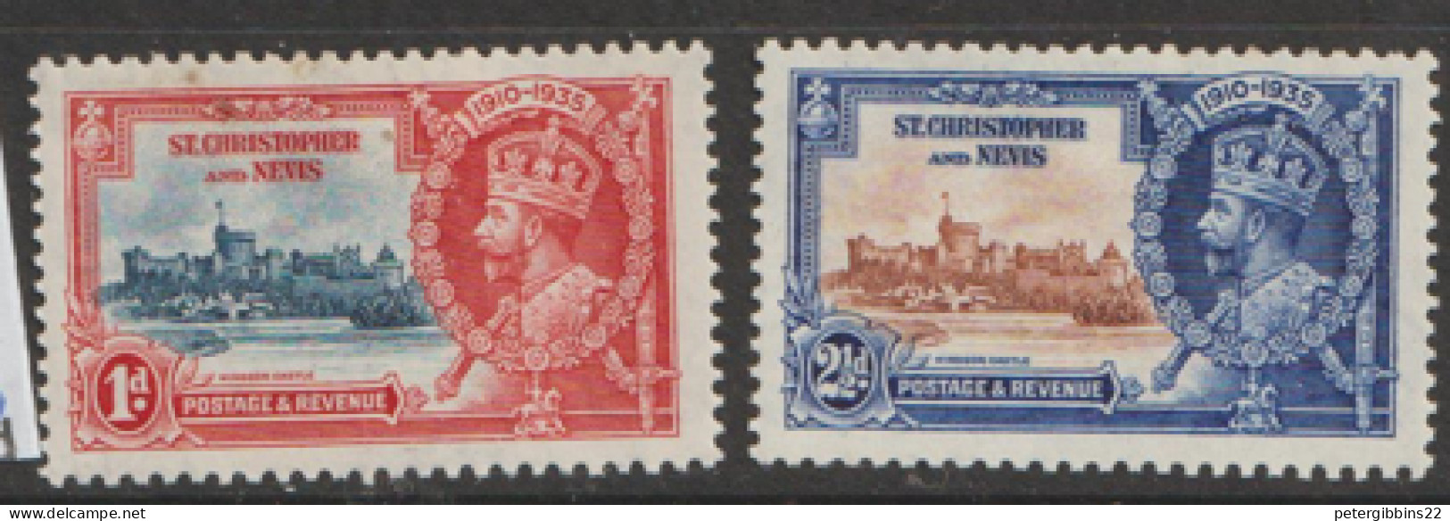 Saint Christopher Nevis  1935   SG  61,3  Silver Jubilee   Mounted Mint - St.Christopher-Nevis-Anguilla (...-1980)