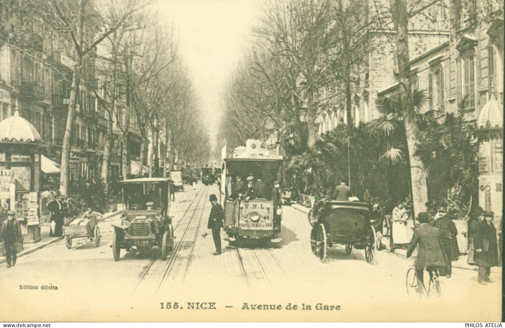 Guerre 14 Cachet Hôpital Militaire Temporaire De L'Hôtel De Nice 1er Avril CPA Nice Avenue De La Gare - Guerre De 1914-18