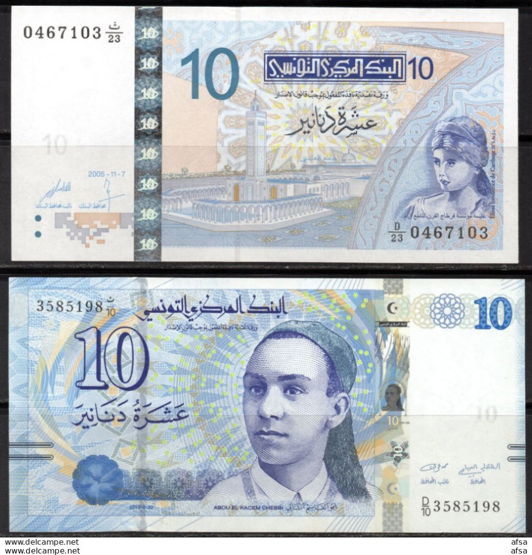 10 Dinars -type 2005 Et Type 2013  Neufs( Envoi Gratuit) // 10 Dinars- Type 2005 & Type 2013 UNC (Free Shipping) - Tunisie