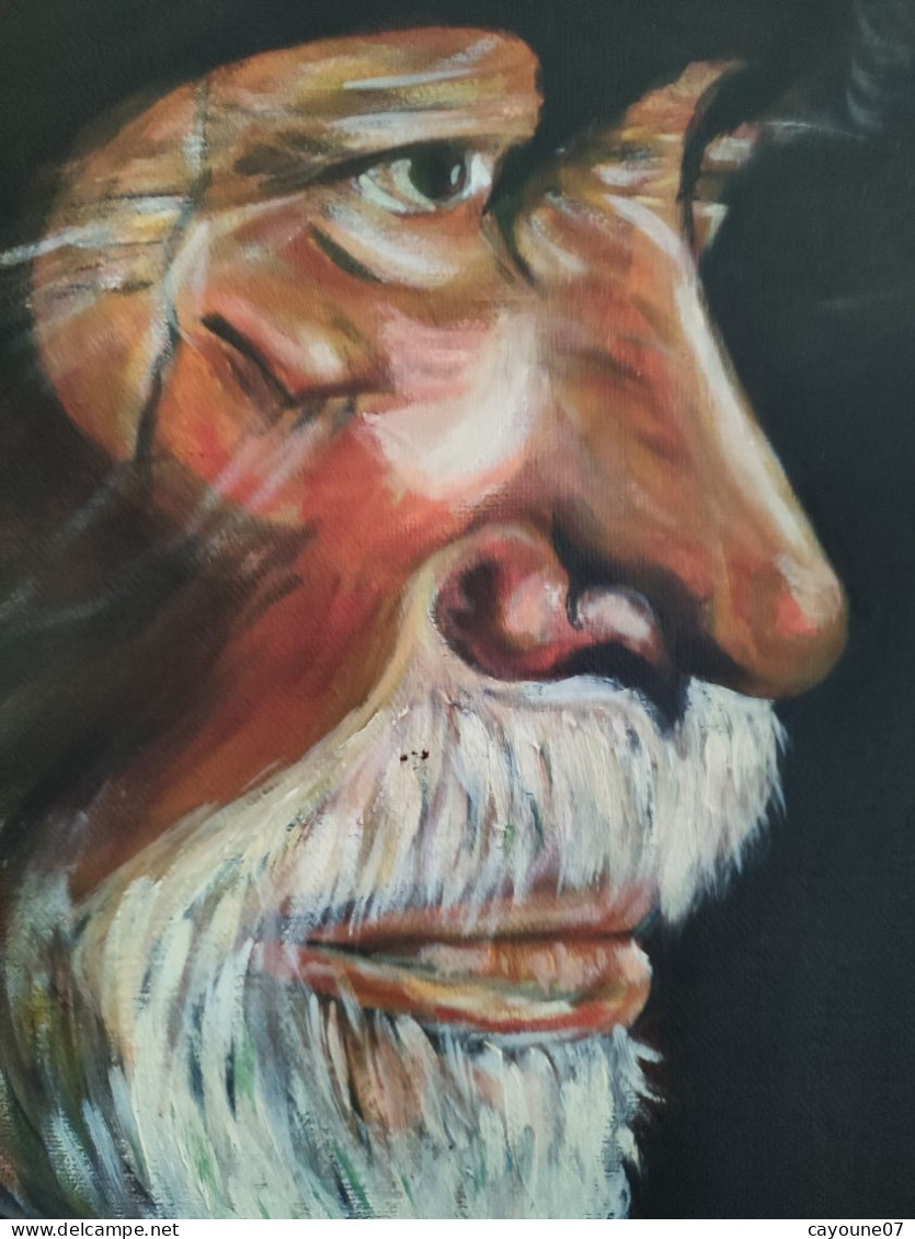 Martine BRÉTIÈRE "Sagesse" acrylique sur toile portrait vieil homme barbu 2003