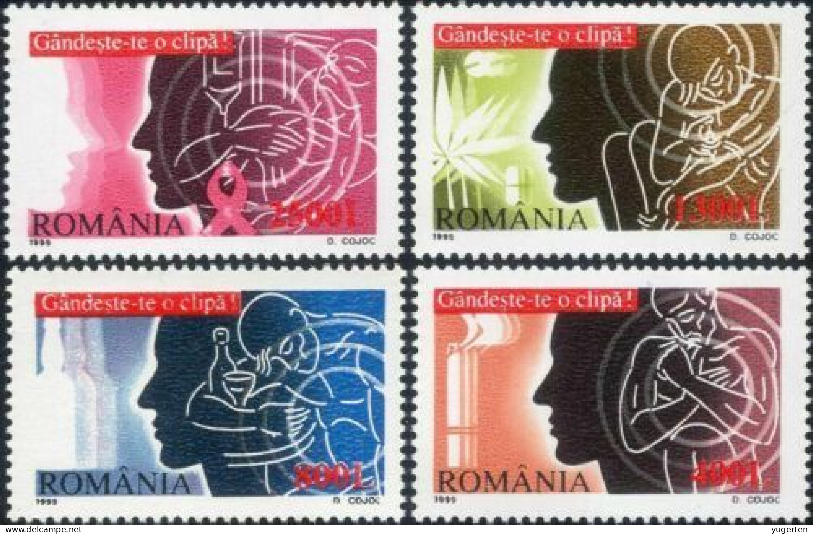 ROMANIA - 1999 - 4v - MNH - Smoking - Alcoholism - Drugs - AIDS - Tabagisme - Alcoolisme - Drogues - SIDA - Health - Drogen