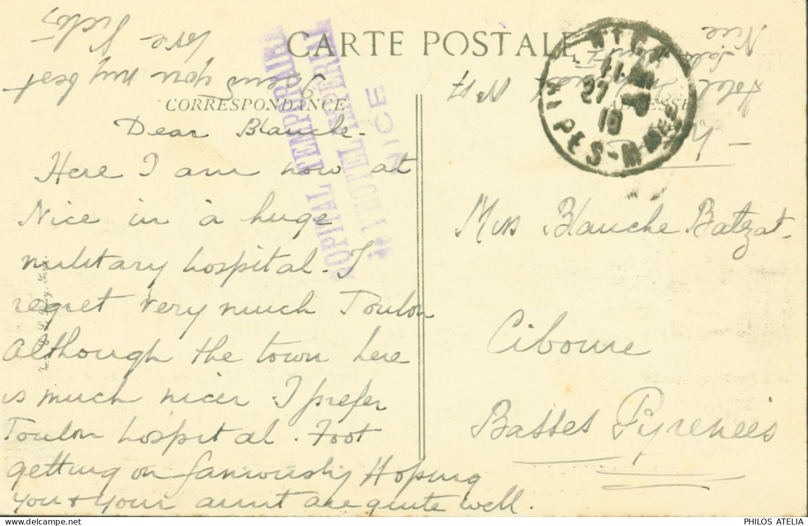 Guerre 14 Cachet Hôpital Temporaire De L'hôtel Impérial Nice CPA Regina Hôtel 1915 - Guerre De 1914-18