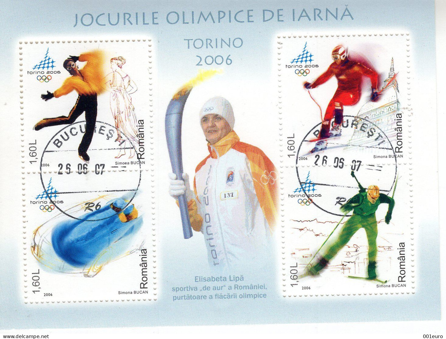 ROMANIA 2006 : TORINO WINTER OLYMPICS, Used Souvenir Block - Registered Shipping! - Oblitérés