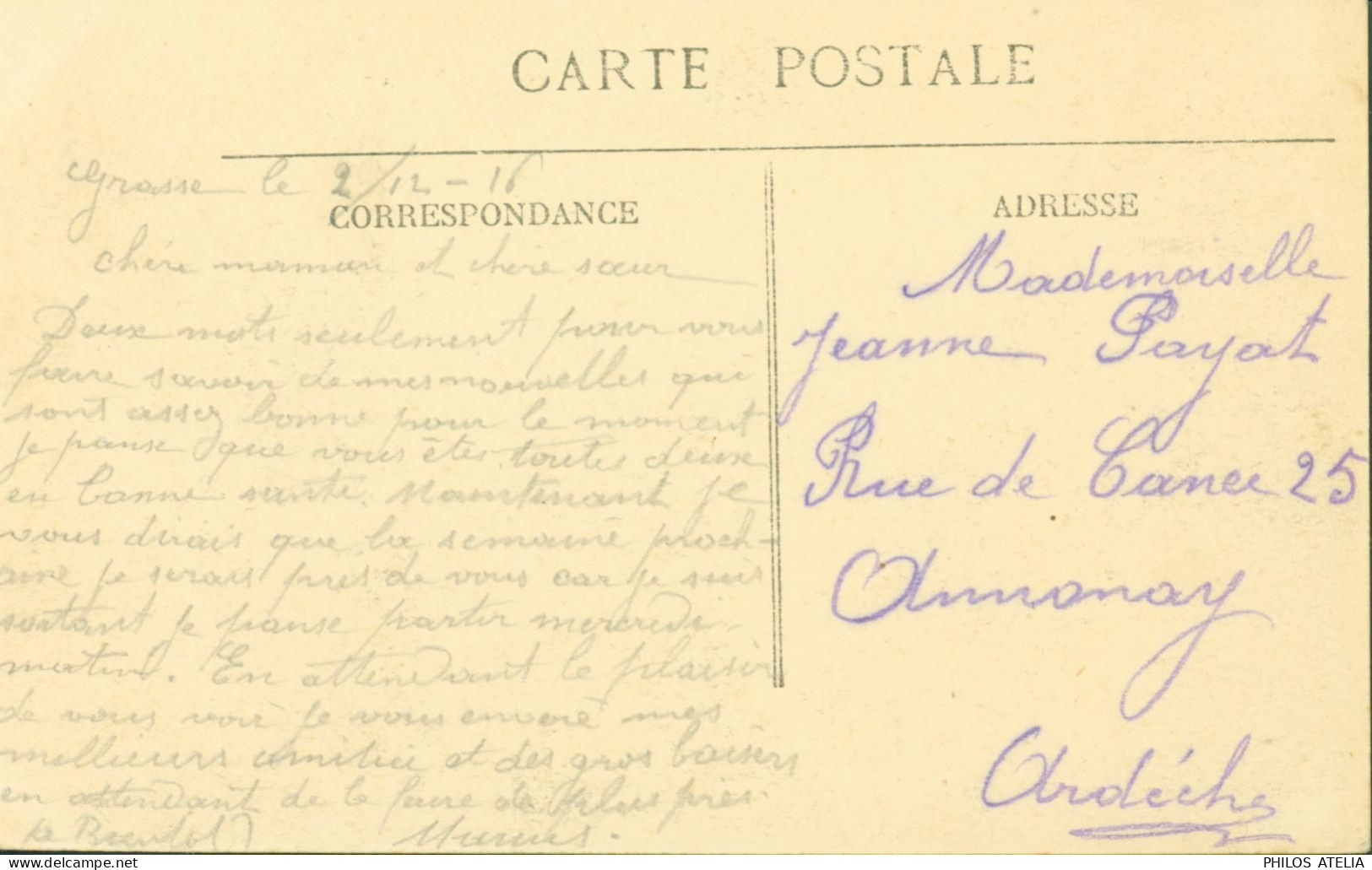 Guerre 14 Cachet Hôpital Complémentaire N°22 Hôtel Victoria Grasse 1916 CPA Casino Municipal Grasse - Guerre De 1914-18