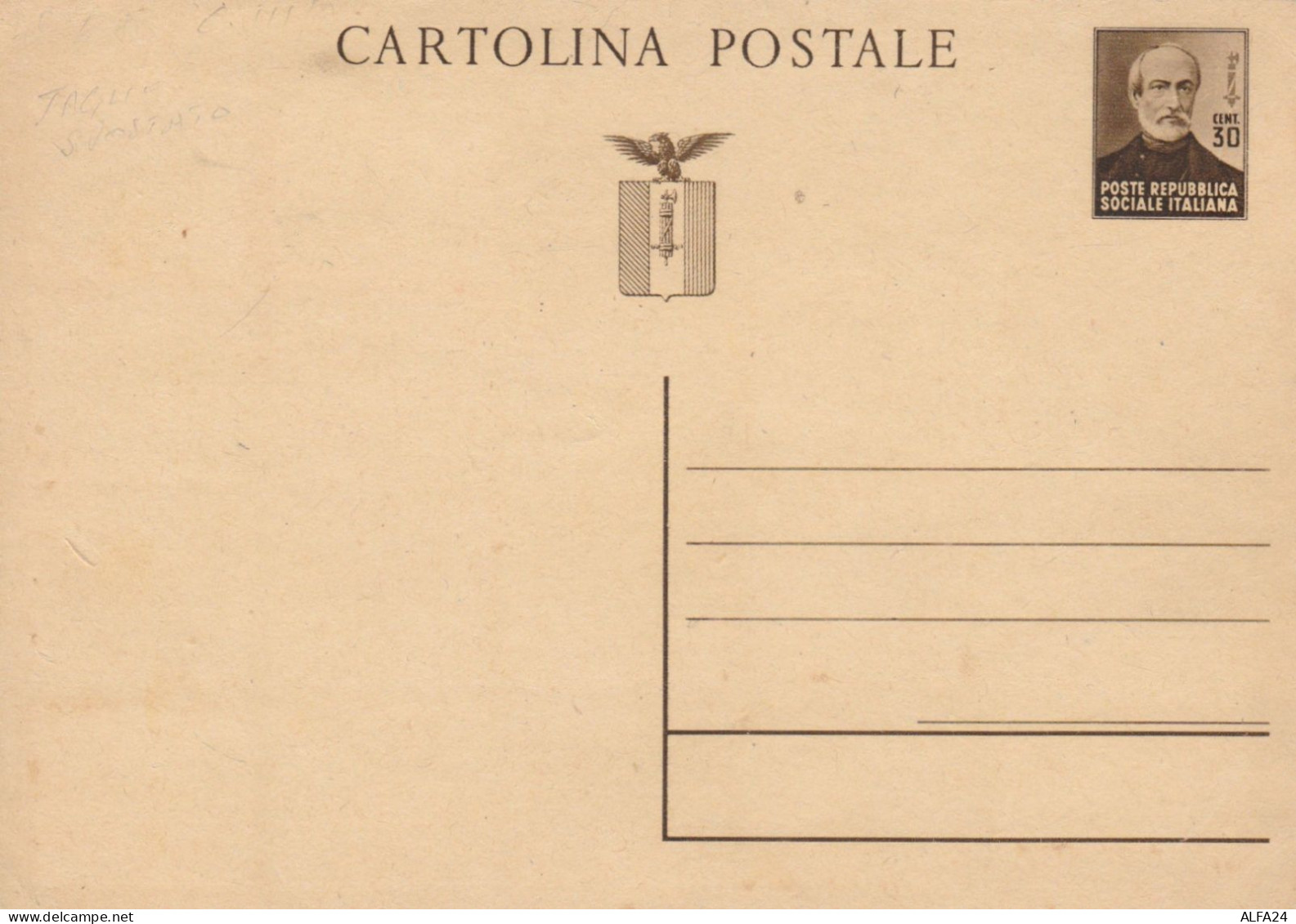 INTERO POSTALE C.30 RSI MAZZINI 1944-CAT.LASER 108 (HC96 - Interi Postali