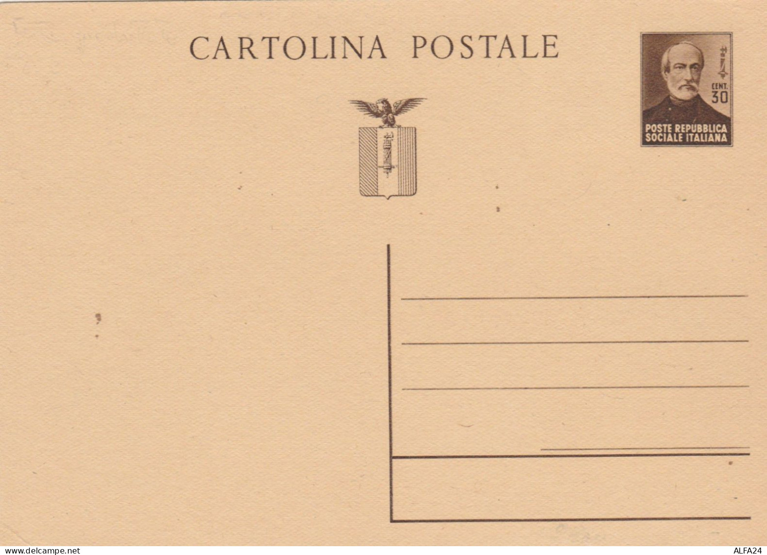 INTERO POSTALE C.30 RSI MAZZINI 1944 -CARTA SPESSA-CAT.LASER 108 (HC101 - Postwaardestukken