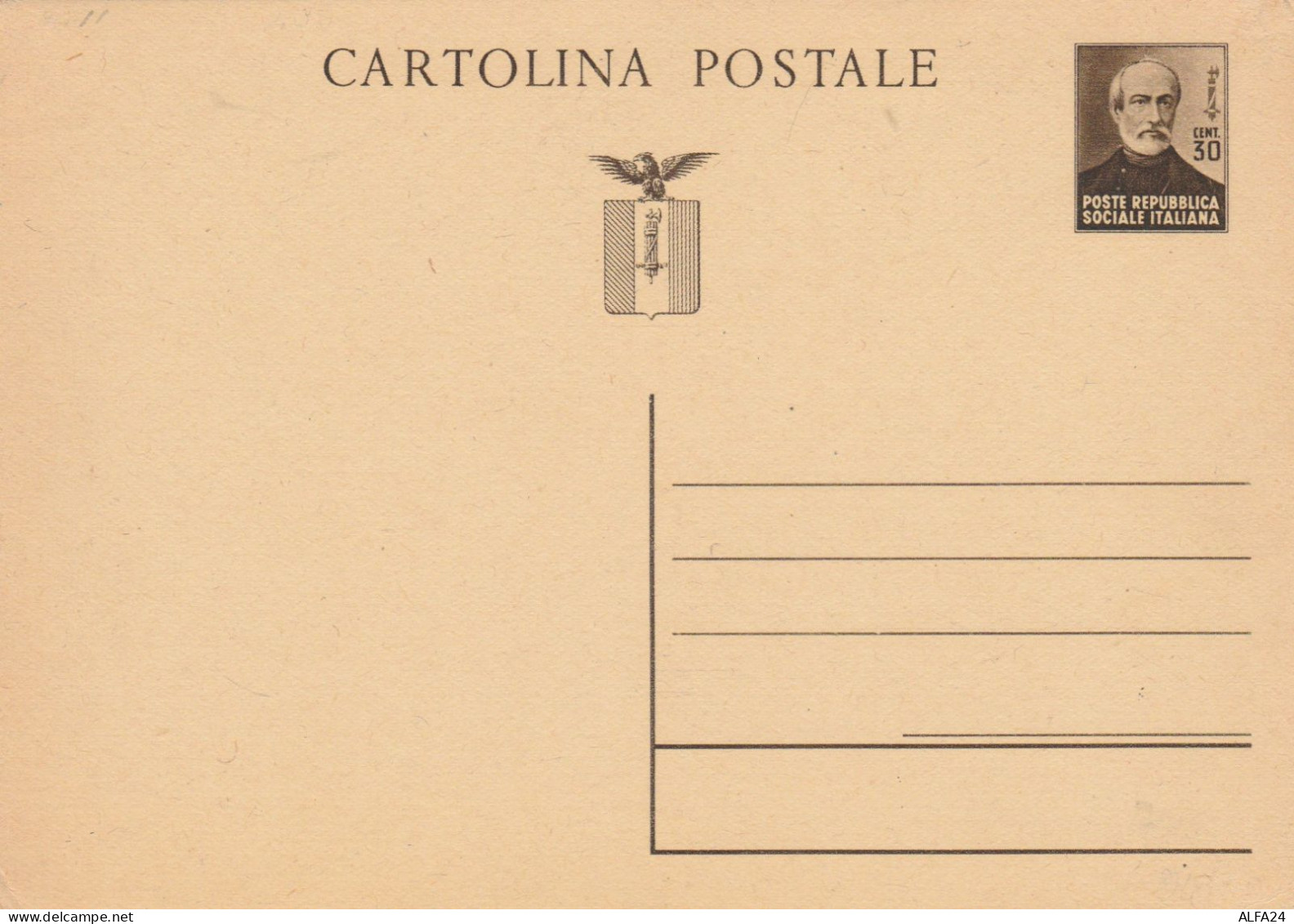 INTERO POSTALE C.30 RSI MAZZINI 1944-CAT.LASER 108 (HC94 - Stamped Stationery