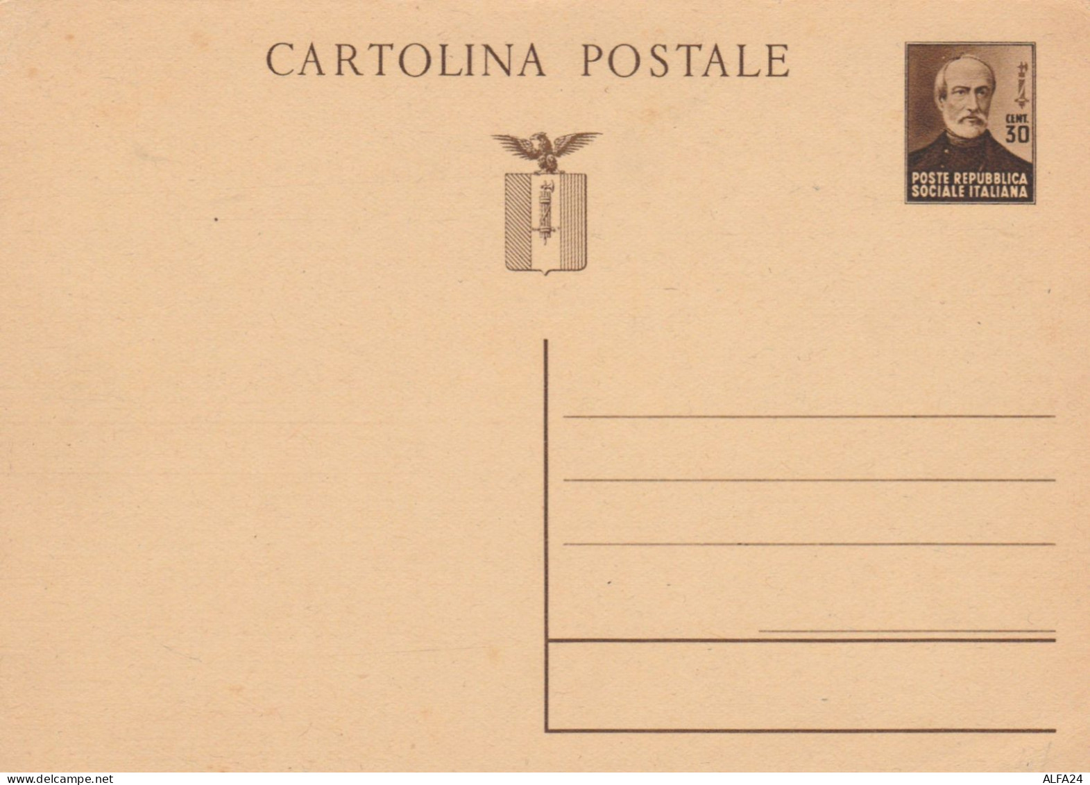 INTERO POSTALE C.30 RSI MAZZINI 1944-CAT.LASER 108 (HC92 - Interi Postali