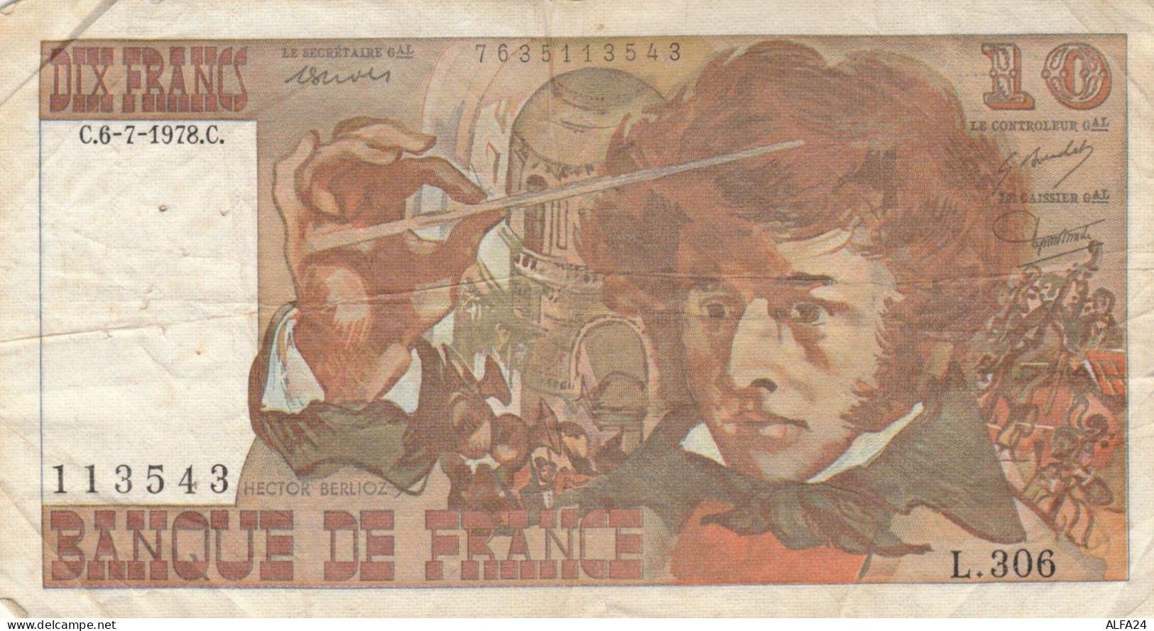 BANCONOTA FRANCIA 10 FRANCHI VF (HC1706 - 10 F 1972-1978 ''Berlioz''