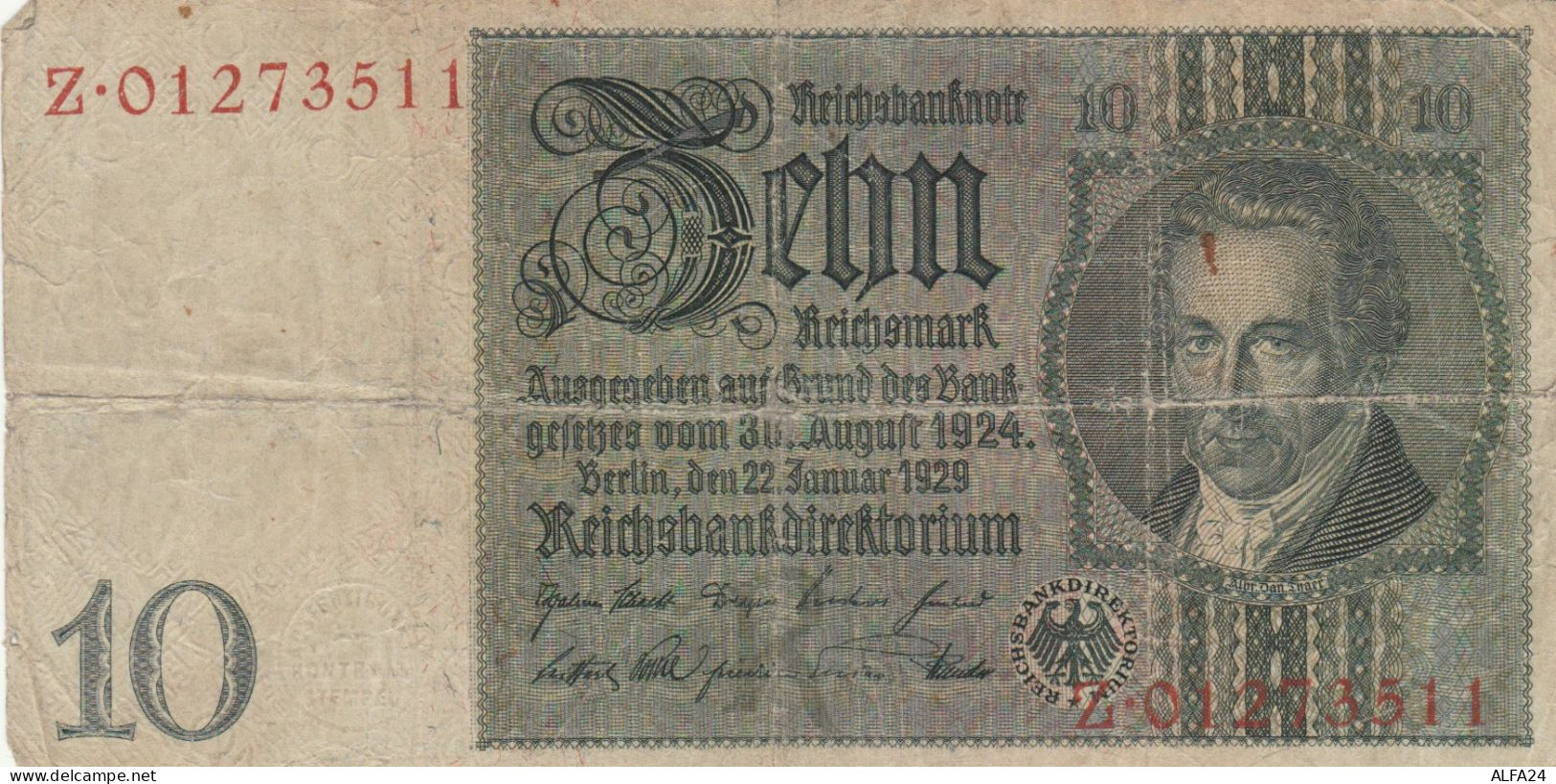 BANCONOTA GERMANIA 10 MARCHI 1929 VF (HC1669 - 10 Mark