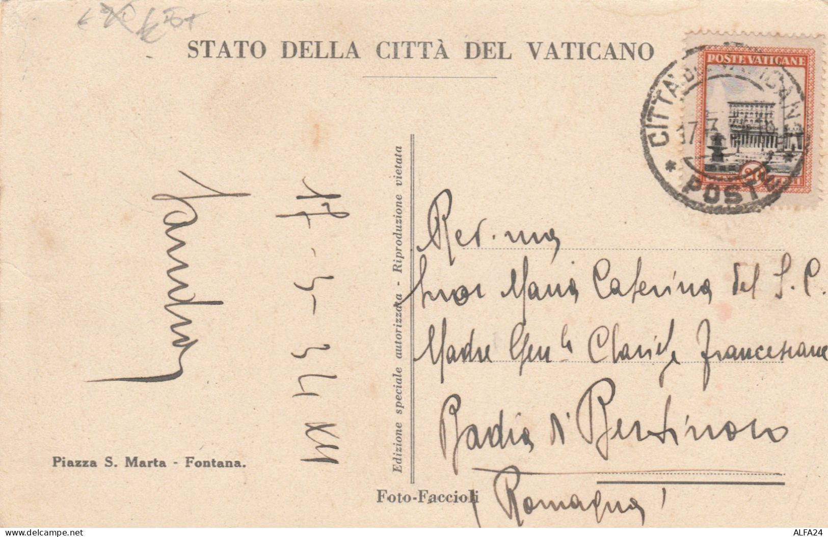 CARTOLINA VIAGGIATA 1934 CITTA' DEL VATICANO C.20 (HC641 - Briefe U. Dokumente