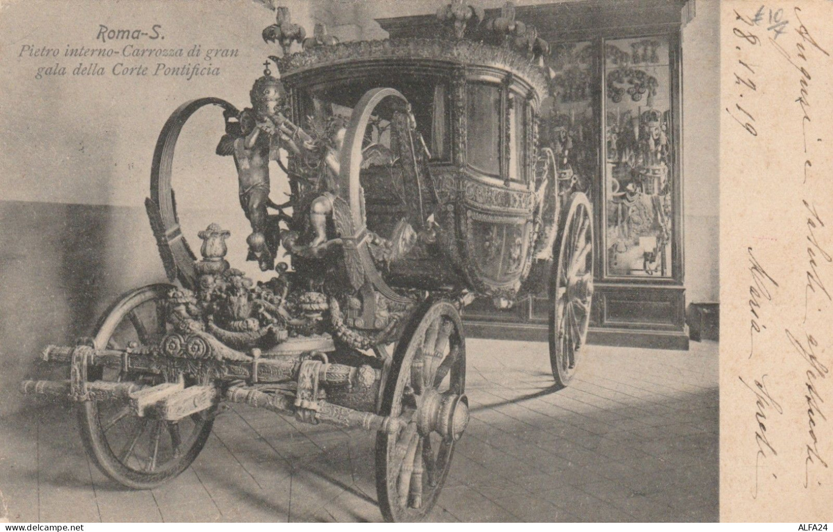 CARTOLINA VIAGGIATA 1919 CARROZZA CORTE PONTIFICIA (HC637 - Vatican