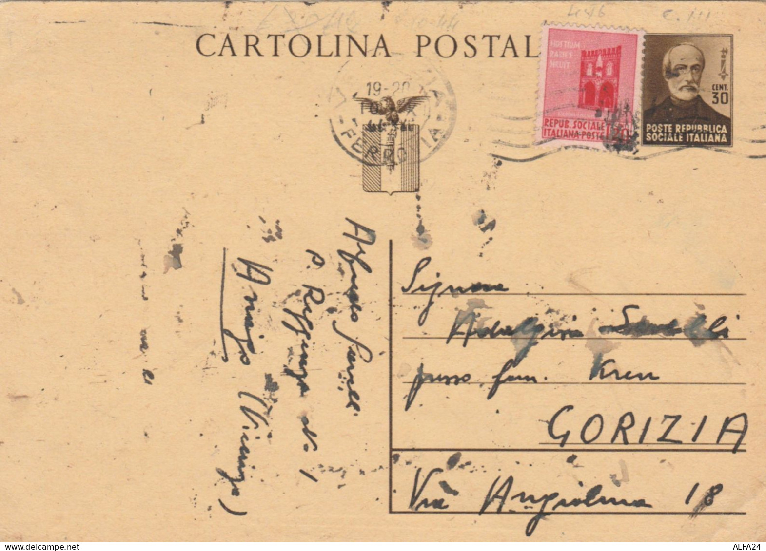 INTERO POSTALE C.30 MAZZINI +20 RSI 1945 VENEZIA (HC535 - Stamped Stationery