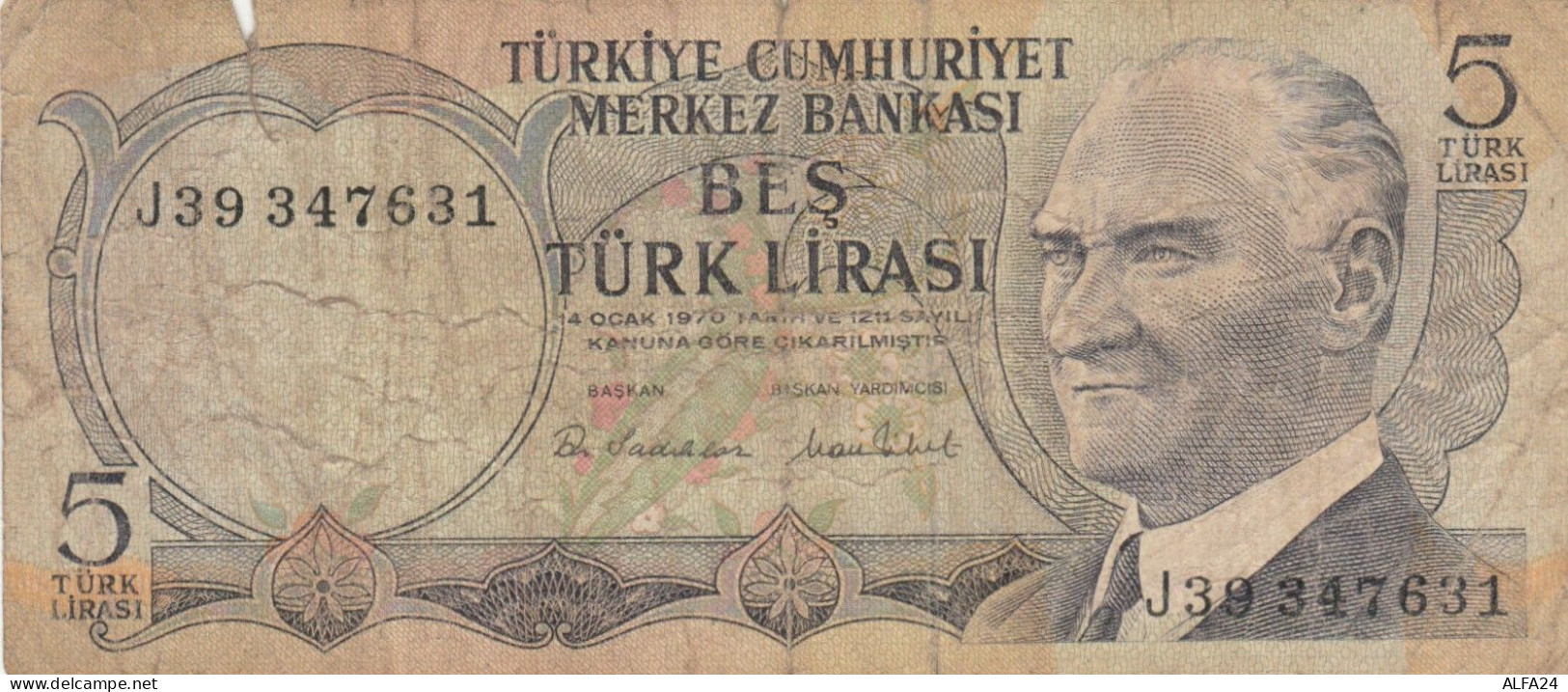 BANCONOTA TURCHIA 5 VF (HC1925 - Turquie