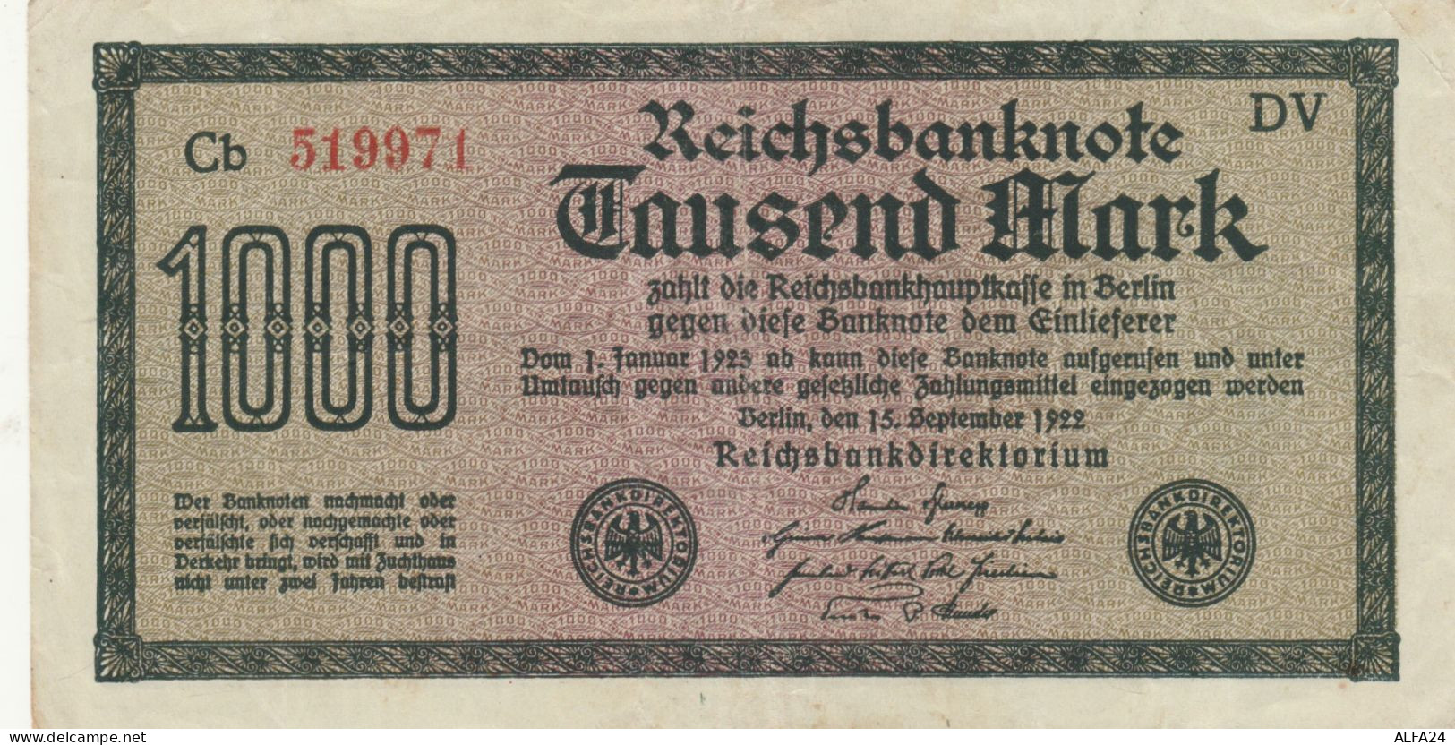 BANCONOTA GERMANIA 1000 1922 EF (HC1900 - 1000 Mark