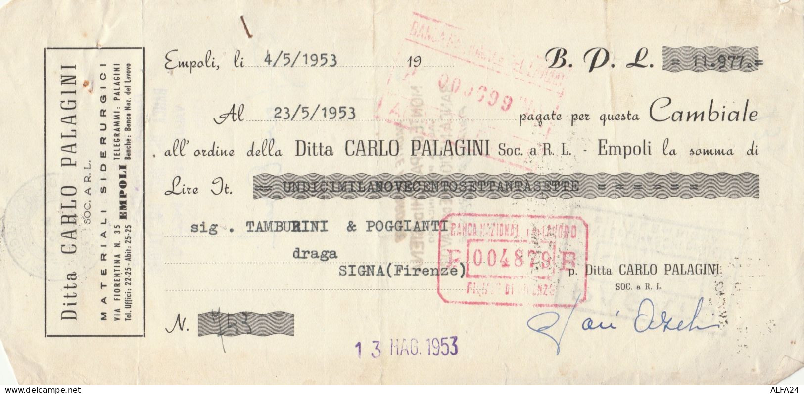 CAMBIALE CON MDB 1953 (HP733 - Fiscaux